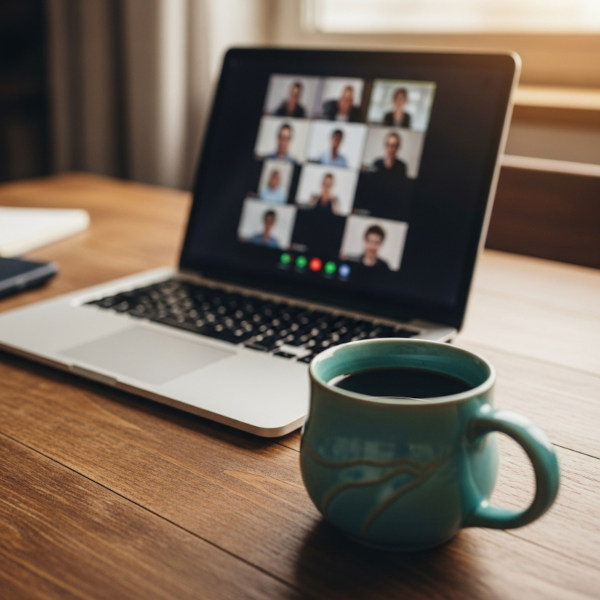 Remote Online Counselling Sessions Person using laptop for online video counselling session from home office setup